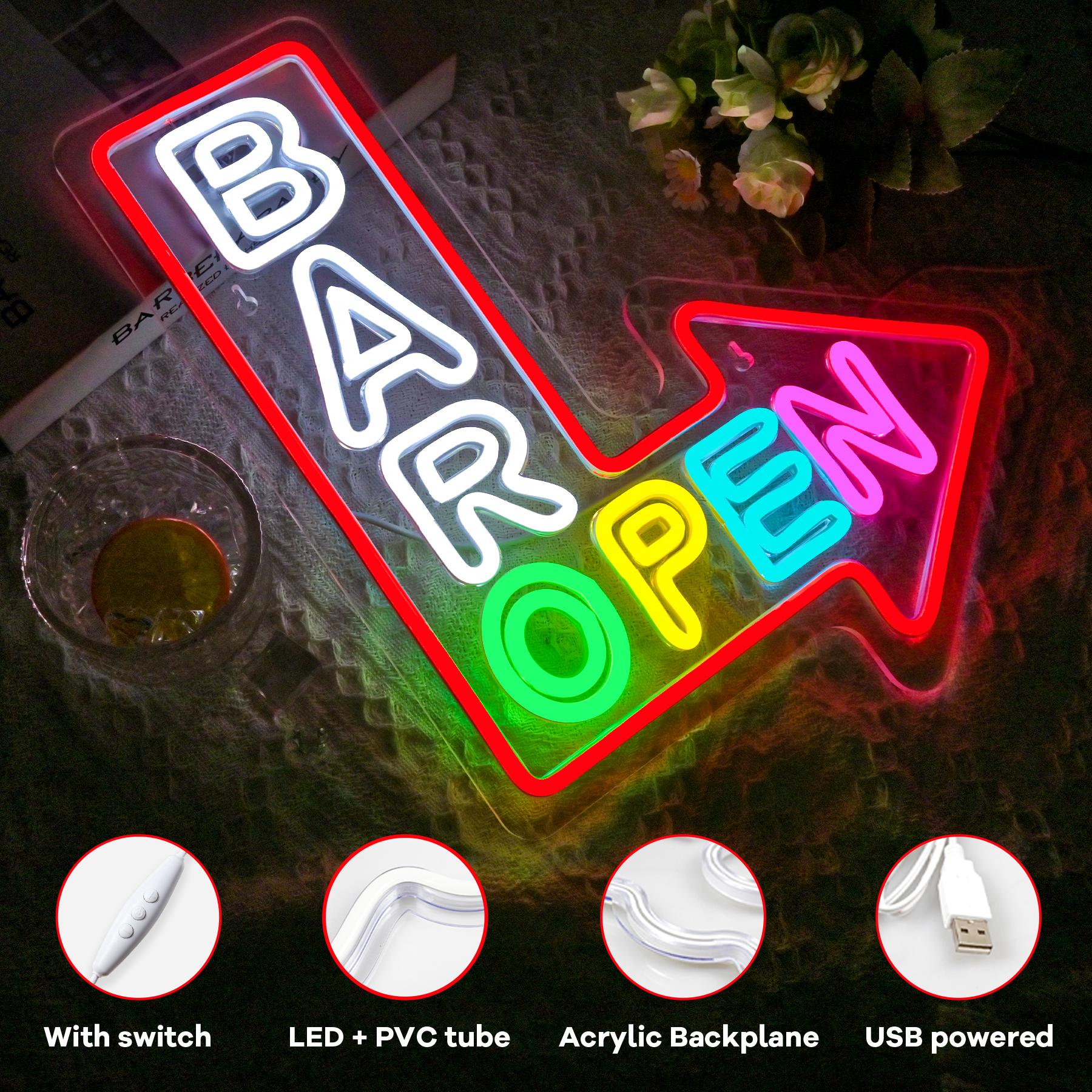 Bar Open Arrow Neon Sign Mix C – Home Gym Aesthetic Bewertung und Preis
